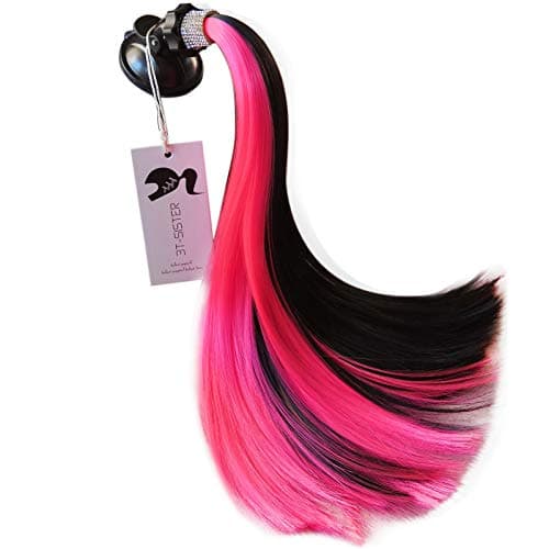 3T-SISTER Crystal Pigtails 14inch for Helmet Ponytail Decoration for Motorcycle Bicycle Ski Accessories Reusable Suction Cup Reusable Design Many Colors (Helmet not Included)