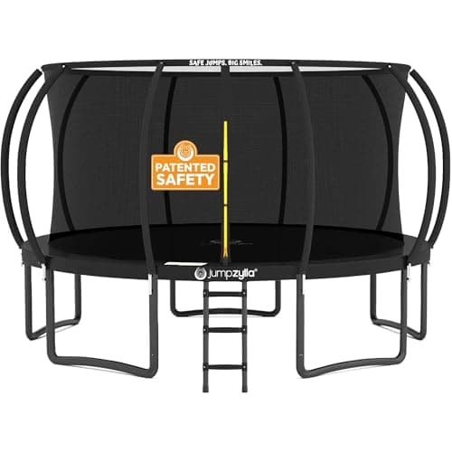 JUMPZYLLA Trampoline Outdoor 8FT 10FT 12FT 14FT 15FT 16FT with Enclosure and Ladder, ASTM Approved Recreational Trampoline for Kids and Adults, Anti-Rust Coated Frame (Black, 15FT)