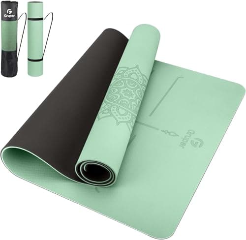 Yoga Mat Non Slip TPE Thick Yoga Mat with Alignment Mark, Large Size 72"L x 32"W x 0.32"Th or 0.24"Th, Anti-Tear Exercise & Fitness Mat for Yoga, Pilates & Floor Workouts (Green Black, Thickness-6mm)