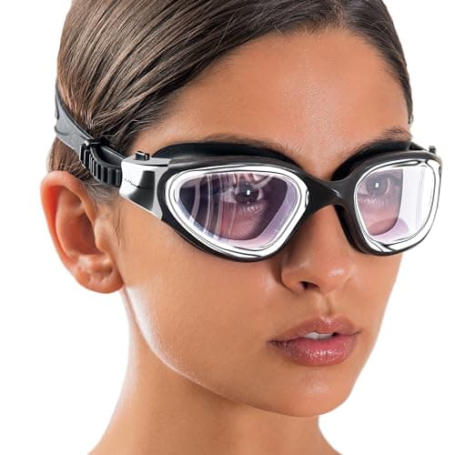 AqtivAqua Swim Goggles Swimming Goggles for Adult Men Women Kids 6-14 Youth Girls Boys Childrens DX-C (Metallic Silver B, Black case, Clear lens)