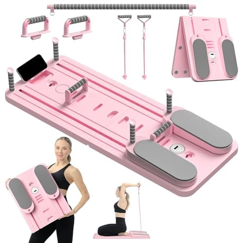 VigorEdge Pilates Board - Pilates Reformer Set, Multi-Purpose Foldable Pilates Reformer Board for Home,11 in 1 Pilates Equipment (Pink)