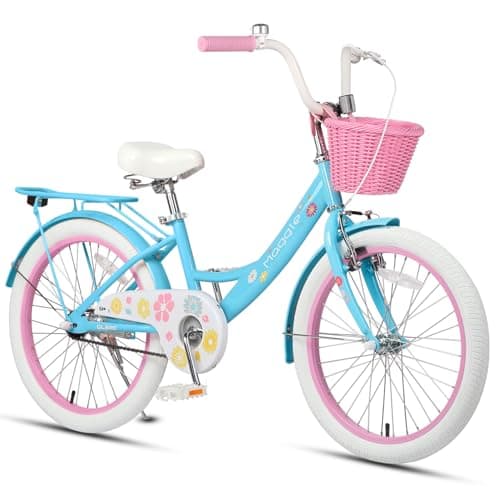 Glerc Maggie Grils Bike, 20 Inch Kids Bicycle for 7-13 Years Old Chlidren, Princess Styles Kids Bikes with Rack & Basket & Kickstand, Blue