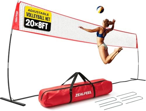 ZEALFEEL Volleyball Net, 20FT Volleyball Training Net Height Adjustable, Portable Freestanding Practice Net for Hitting or Serving Drills, Pop up Volley Ball Nets with Carry Bag for Backyard Outdoor