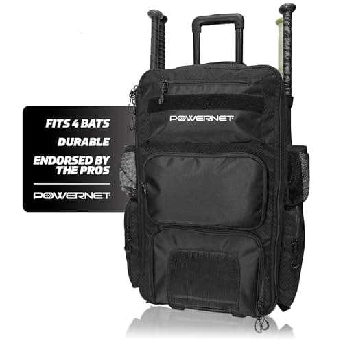 PowerNet Odyssey Softball & Baseball Bag, Rolling Backpack for Baseball Gear, Bat Bag with 4 Bat Sleeves, Cleat Compartment & Hanging Hooks