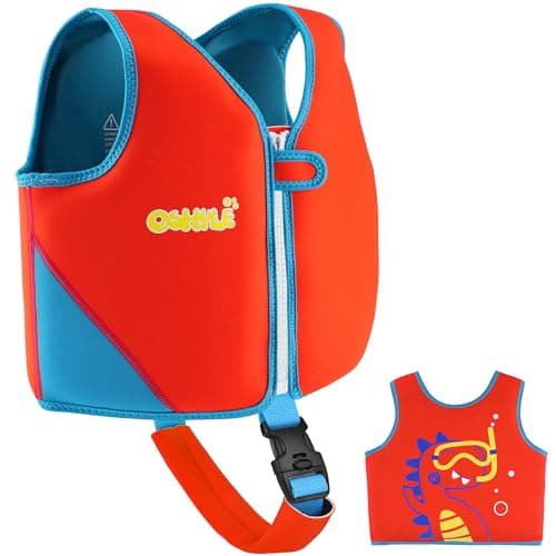 OSHYLE Kids Swim Vest with Crotch Strap - Neoprene Swim Trainer Vest for Toddlers 1-9 Years, Boys & Girls Swim Trainer with Adjustable Straps (Orange, L(6-9))