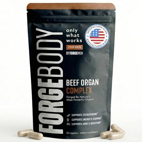 FORGEBODY Beef Organ Complex - Ancestral Nose-to-Tail Nutrition for Athletes and Active Men, Grass-Fed Liver + Heart + Bone Marrow + Pancreas + Testicles, Supports Energy + Recovery + Brain, 1 Month