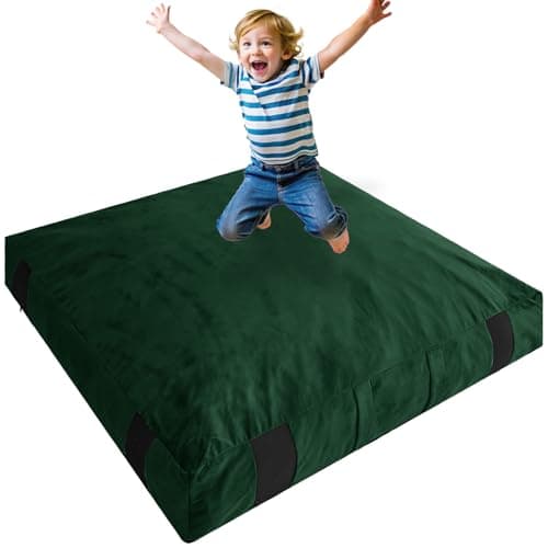 JOYWOO Crash Pad for Kids Sensory Room, Anti-Slip Sensory Crash Mat, Shredded Foam Sensory Crash Pad for Kids Gift, Soft Washable Cover, Gift for Children and Family Fun, 5 x 5 Ft, Green