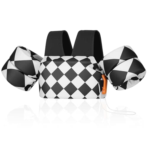 MoKo Toddler Swim Vest for Kids, Swim Arm Floaties 22-66lbs Cartoon Swimming Water Wings Pool Float Vests Sleeves Shoulder Straps Arm Band for Children Learn to Swim, Black Rhombus