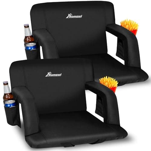 Romswi 25" Extra Wide Stadium Seats for Bleachers with Back Support, 2.6" Thick Padded Wide Stadium Chair, 6 Reclining Positions, Dual Anchors, 2 Cup Holders & Multi-Pockets for Big & Tall 2 Pack