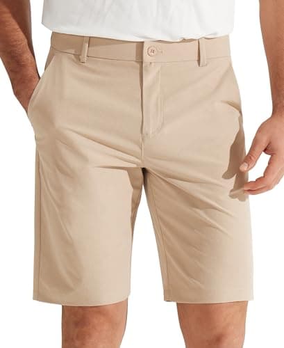 Libin Men's Golf Shorts 9" Casual Flat Front Hybrid Shorts Work Dress Chino Short Lightweight Quick Dry Water Resistant with Pockets, Khaki, Size 36