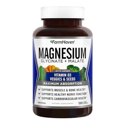 FarmHaven Magnesium Complex –Magnesium Glycinate & Malate w/Vitamin D3, 100% Chelated for Max Absorption, Vegetarian – Bone Health, Nerves, Muscles, 120 Capsules, 60 Days