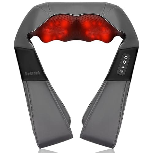 Nekteck Shiatsu Neck Massager with Heat for Pain Relief Deep Tissue, 2026 Upgraded 3D Back Shoulder Kneading Massage Pillow, Body Muscle Relaxation Tool Gifts for Him Her Mom Dad, Gray (NOT Cordless)
