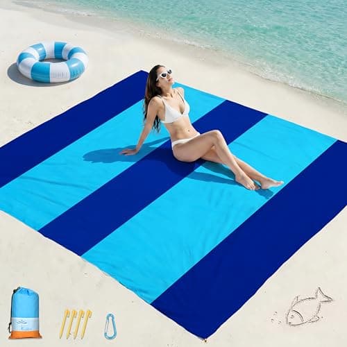 Famstar Beach Blanket Oversized Extra Large 78" X 81",Waterproof Sandproof Beach Blanket 1-7 Adults Lightweight Durable for Travel Camping Hiking Picnic