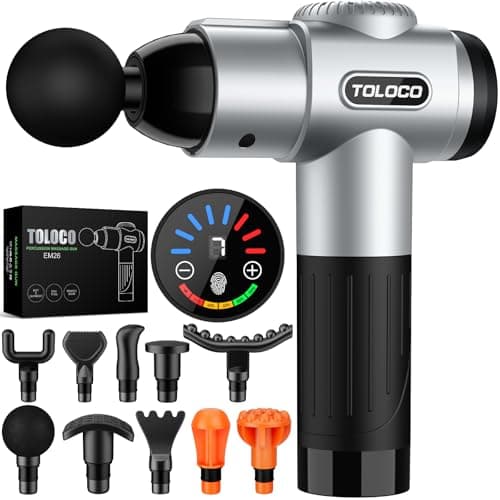 TOLOCO Massage Gun, Muscle Massage Gun Deep Tissue for Athletes with 10 Massage Heads, Electric Percussion Massager for Any Pain Relief, Mothers Day Gifts, Silver