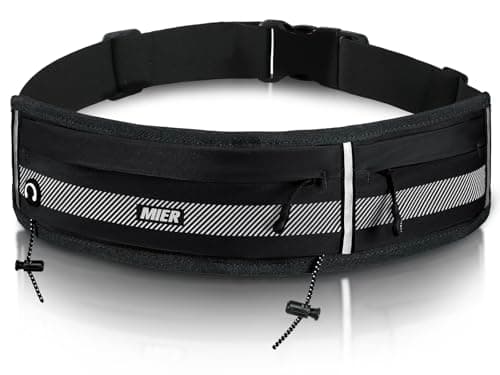 MIER Running Belt for Men Women Slim Fanny Pack Phone Holder Jogging Pouch with Marathon Bib Clip Runner Waist Pack for Walking Cycling for Keys, Cards & Essentials (Black)