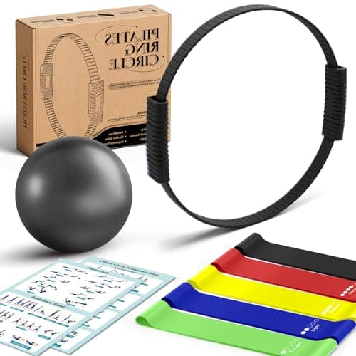 LTHTRADE Pilates Ring Set for Women, Pilates Ring and Ball Set with 5-Level Resistance Bands for Core Strength, Stretching, Toning & Full Body Home Workout Pilates Equipment (Black)