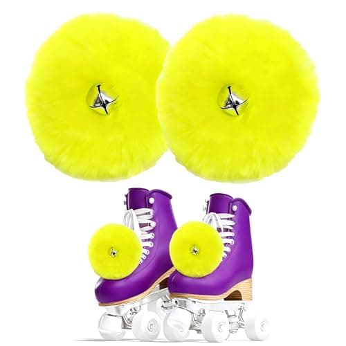 Bestookits Roller Skate Pom Poms with Bells, Skating Outfit Ice Skating Accessories, Roller Skate Decorations for Girls Women 2 Pieces (Yellow)