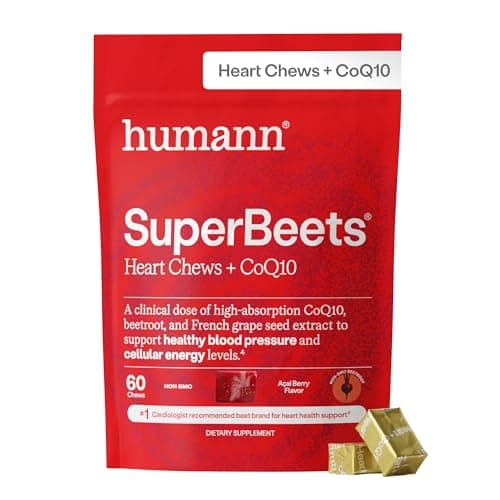 Humann SuperBeets Heart Chews + CoQ10-150mg of CoQ10 Plus Beetroot & Grape Seed Extract, Blood Pressure Support, Support Healthy Blood Flow, Circulation, 60 Count