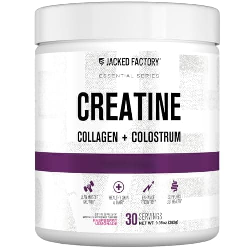 Jacked Factory Creatine for Women - Creatine Monohydrate with Collagen + Colostrum to Support Workout Performance, Lean Muscle Growth, Healthy Hair, Skin, & Nails - 30 Servings, Raspberry Lemonade