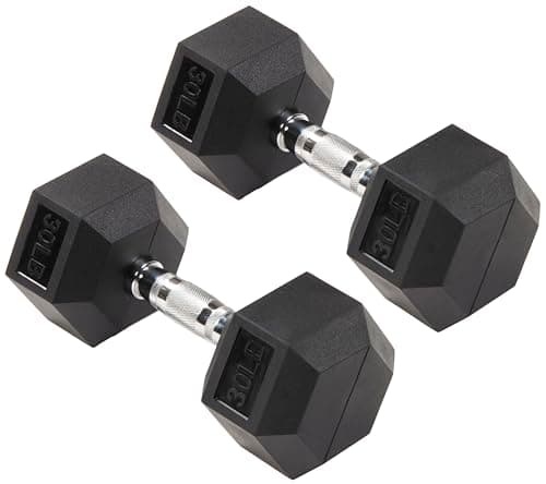 Signature Fitness Hex Dumbbells Non-Slip Free Weights Full Body Strength Training Home Gym Workout Equipment Set, 30 Pounds, Black
