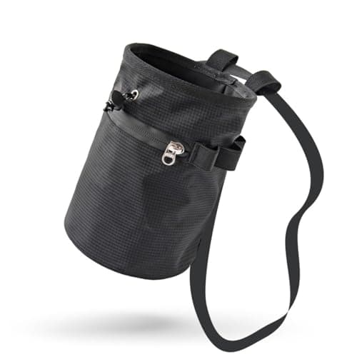 DONGKER Climbing Chalk Bag,Drawstring Bouldering Chalk Bag Bucket with Adjustable Belt & Zippered Storage Pockets for Rock Climbing Bouldering
