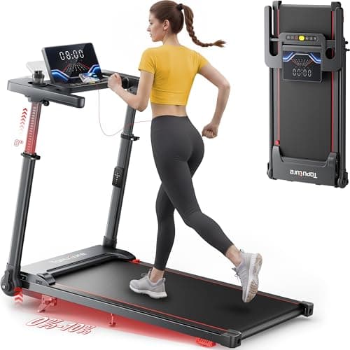 TOPUTURE Walking Pad with Adjustable Handle Bar & 10% Incline, Foldable Treadmill for Home, Portable Walking Pad with Desk, LED Display & App and Remote Control