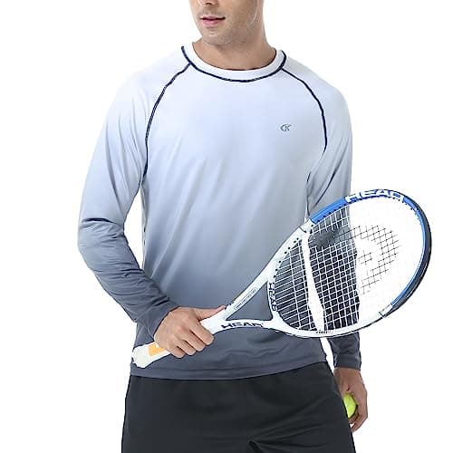 Satankud Men's Long Sleeve Swim Shirts Rashguard UPF 50+ UV Sun Protection Shirt Athletic Workout Running Hiking T-Shirt Swimwear (White Gradient Grey,Large)