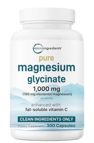Pure Magnesium Glycinate 1,000mg, 300 Capsules | 100% Chelated for Max Absorption | Enhanced with Vitamin C | Only Uses Active Ingredients