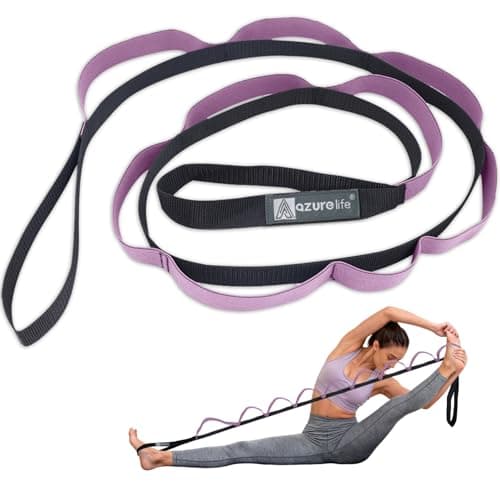 A AZURELIFE Premium Durable Stretch Straps with Loops, Stretching Strap for Physical Therapy, Multi-Loop Yoga Strap Fitness Exercise Strap for Yoga, Pilates, Dance, Flexibility&Exercise
