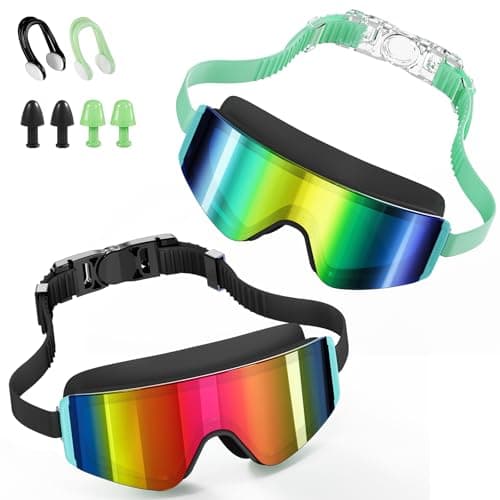 Aegend Kids Swim Goggles 2 Pack – Large Frame Anti Fog Soft Silicone Leak Proof UV Protection for Boys Girls Age 3-15