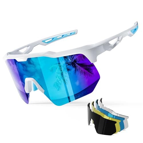 HAAYOT Polarized Sports Sunglasses for Men Women Youth Baseball Cycling Running Softball Biking Glasses 5 Lenses Bright White Sky Blue