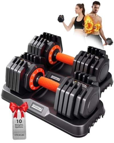 2026 Upgrade Adjustable Dumbbell Set of 2, Small Increment in 3LB, 1 Hand Rapid-Switch, 25lb Adjustable Dumbbells Pair with Tray, Anti-Slip Grip for Home Gym HIIT Strength Training