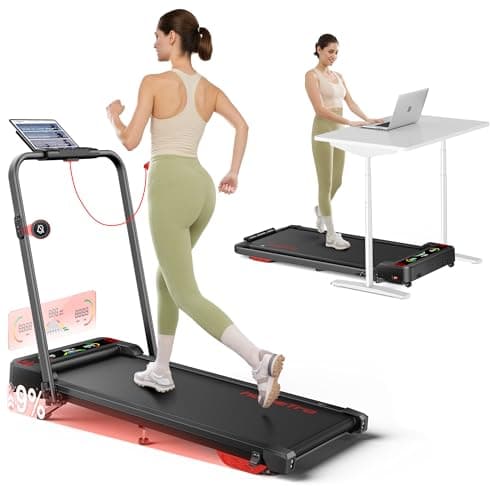 Walking Pad Treadmill with 9% Incline & Dual LED Display, 4 in 1 Foldable Treadmill with Handle bar for Home/Office, 3.5HP Portable Under Desk Treadmills with Magnetic Remote & APP Control