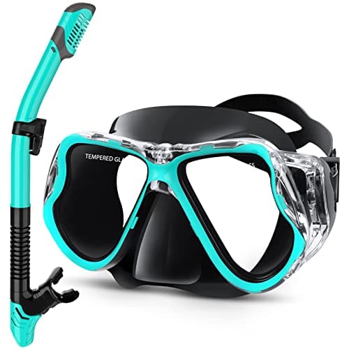 Greatever Dry Snorkel Set,Panoramic Wide View Anti-Fog Scuba Diving Mask,Professional Snorkeling Gear for Adults Kids