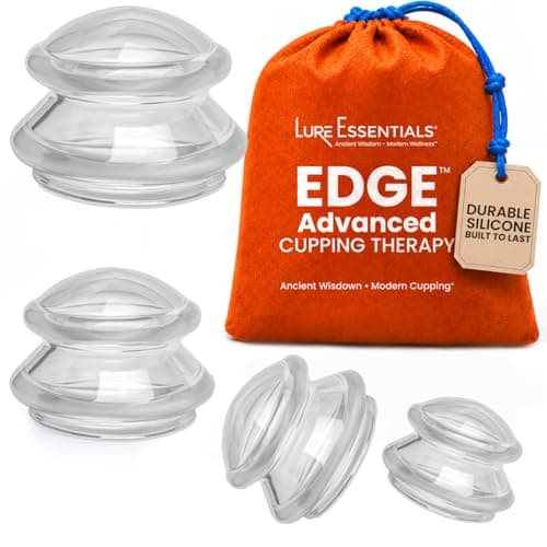 Lure Essentials Edge Silicone Cupping Set, Cupping Kit for Massage Therapy, Long Lasting Cups for Professional & Home Use, Body Sculpt Cup for Cellulite, Ultra Transparent Clear