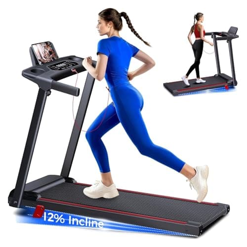 Treadmill with 12% Incline, Walking Pad Treadmill with Handle Bar, Portable Folding Treadmills for Running and Walking, 3.0HP Brushless Motorized, 5 Layers Shock-Absorbing