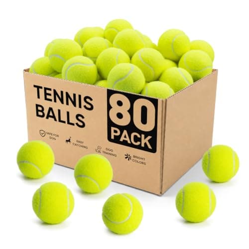 Treeroot 80Pack Tennis Balls, High Elasticity Tennis Balls Bulk, Comes with a Portable Mesh Bag, Tennis Ball for Dogs, Suitable for Beginner Training Ball, Durable & Bounce
