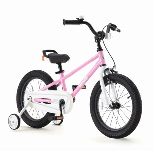RoyalBaby Freestyle Kids Bike Girls 16 Inch BMX Childrens Bicycle with Training Wheels & Kickstand for Ages 4-7 years, Pink