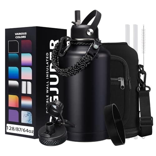 DIGJUPER Insulated Water Bottle 64oz - w/Paracord Handle, Straw & Spout Lids, Carrier Bag, Half Gallon Sport Stainless Steel Water Flask Jug, Thermo Mug Double-wall Vacuum Water Bottle