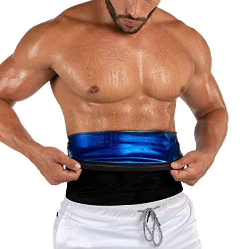 BODYSUNER Waist Trainer Trimmer Sweat Belt Band for Men Lower Belly Fat Sauna Slimming Belt Suit Workout (Deep Blue, L/XL)