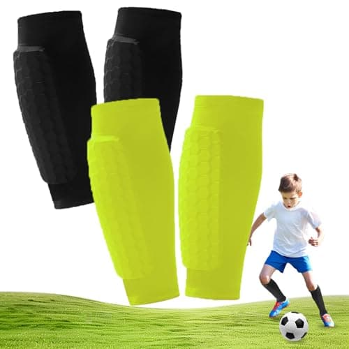 2 Pairs Soccer Shin Guards, Shin Guards Soccer Kids Youth Adult Calf Compression Sleeve with Honeycomb Pads Lightweight Calf Protective Gear for Football & Baseball Boxing MTB for Boys, Girls