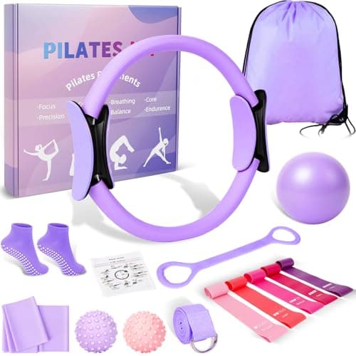 BYYNNE Home Pilates Kit for Women - 14 Pcs Pilates Equipment Set with Pilates Ring and Ball, 5 Resistance Bands Etc Accessories for Beginners Home Workouts - Includes Workout Guide (Purple)