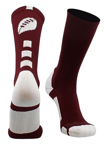 MadSportsStuff Made in USA Football Socks - Youth & Adult Crew for Flag or Tackle - Maroon/White, Medium - Moisture Wicking Compression
