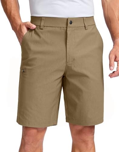 Pudolla Men's Casual Shorts 7/9 Inch Golf Shorts Stretch Dress Work Shorts for Men with 4 Pockets Quick Dry Lightweight(Deep Khaki-9"-36)