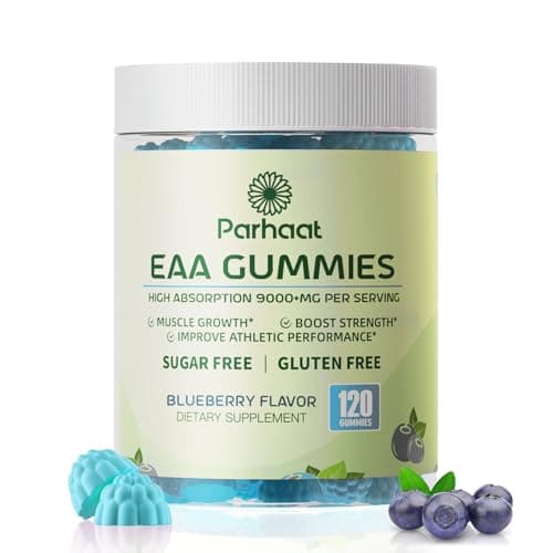 Parhaat EAA Gummies 120 Gummies (Blueberry), 9000 mg Essential Amino Acids - All 9 Essential Aminos (EAA) and All Branched-Chain Aminos (BCAAs), Non-GMO, Gluten Free, Vegetarian Friendly