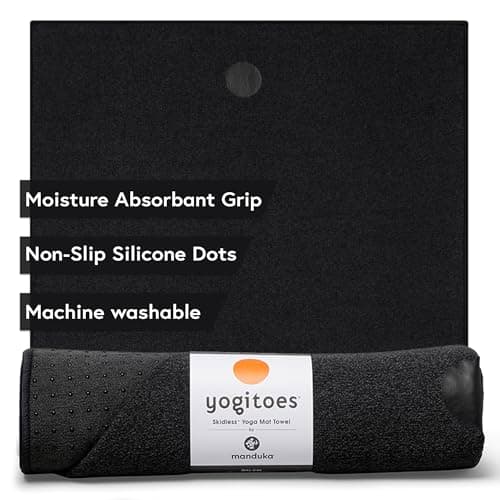 Yogitoes Manduka Yoga Towel for Mat Nonslip and Quick Dry for Hot Yoga with Rubber Bottom Grip Dots 72 Inch Long Onyx Thin and Lightweight (262023001)
