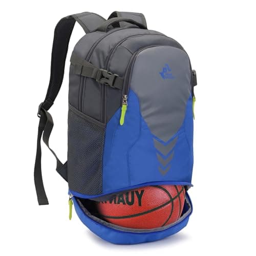 Bseash 35L Basketball Backpack, Large Sports Bag with Separate Ball compartment, for Basketball Soccer Volleyball Hiking Travel (Blue)
