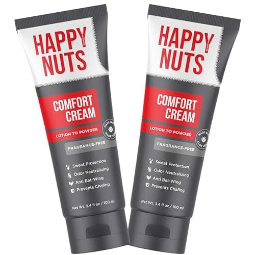 HAPPY NUTS Comfort Cream Deodorant For Men: Anti-Chafing Sweat Defense, Odor Control, Aluminum-Free Mens Deodorant & Hygiene Products for Men's Private Parts 3.4 Fl Oz (3 Pack), Fragrance-Free