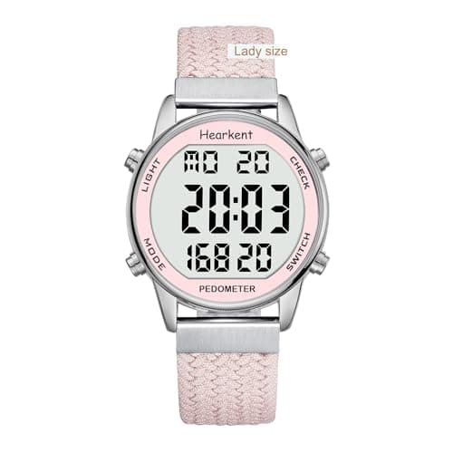 Hearkent Ladies Pedometer Watch for Walking-Step Tracker Watch with Calories Counter-Non Bluetooth Pedometer Watches-LCD Large Numbers-30M Waterproof Watch-Wrist Watch Step Counter for Women(Pink)