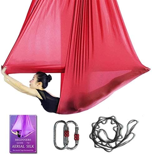 Aerial Yoga Hammock L:5M W:2.8M Aerial Pilates Silk Yoga Swing Set with 2000 Ibs Load Include Daisy Chain, Pose Guide